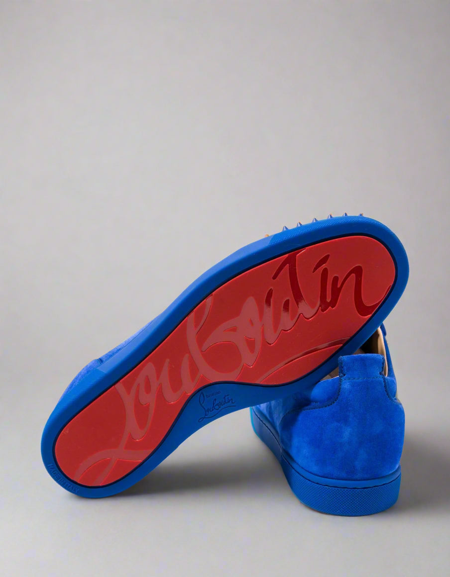 Louboutin Junior Spikes Low Blue Velvet