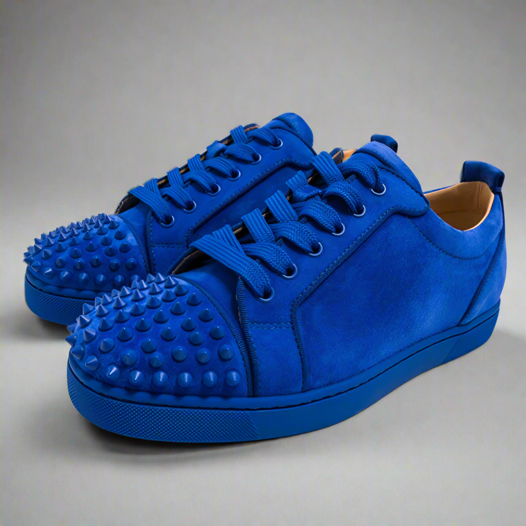 Louboutin Junior Spikes Low Blue Velvet