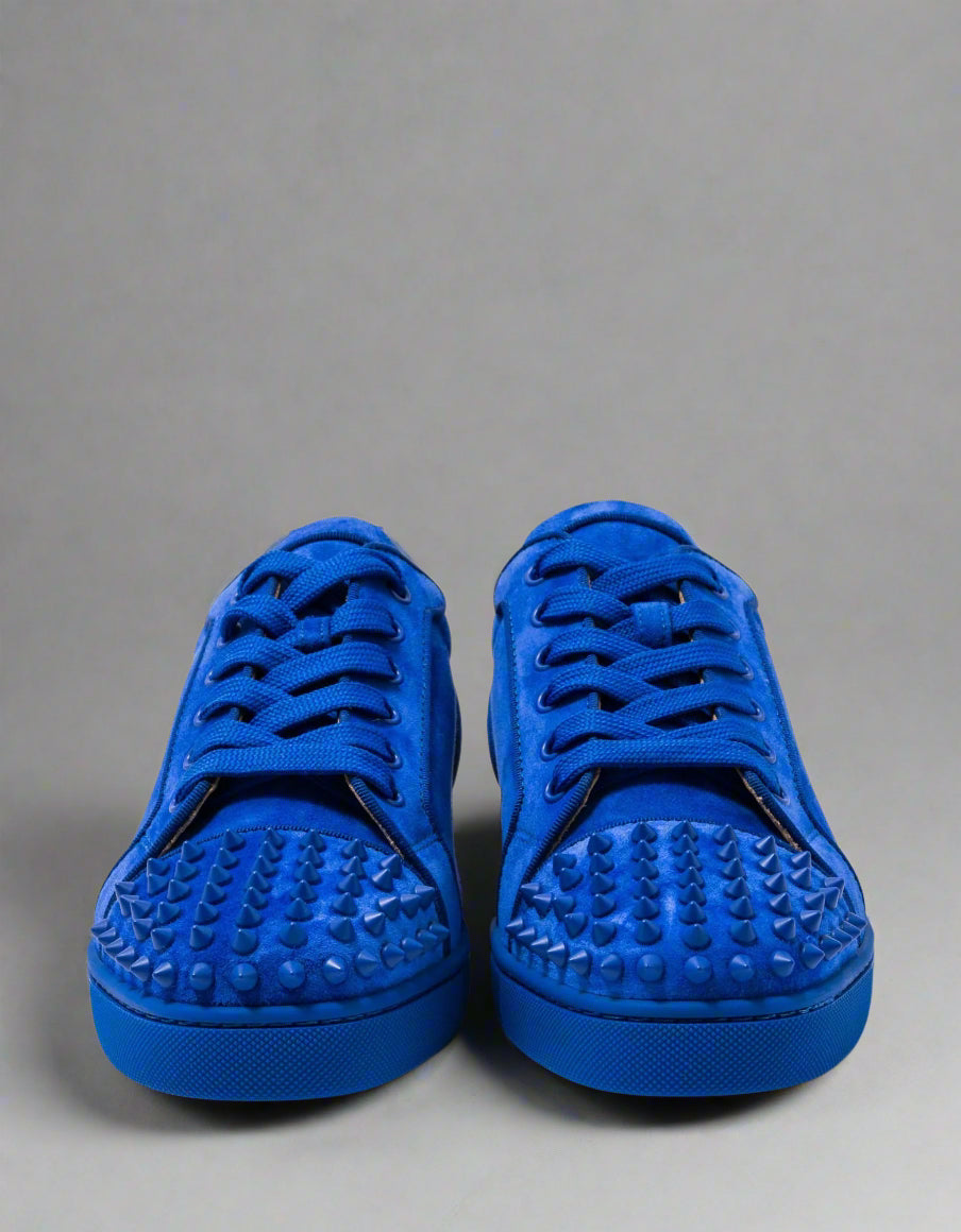 Louboutin Junior Spikes Low Blue Velvet