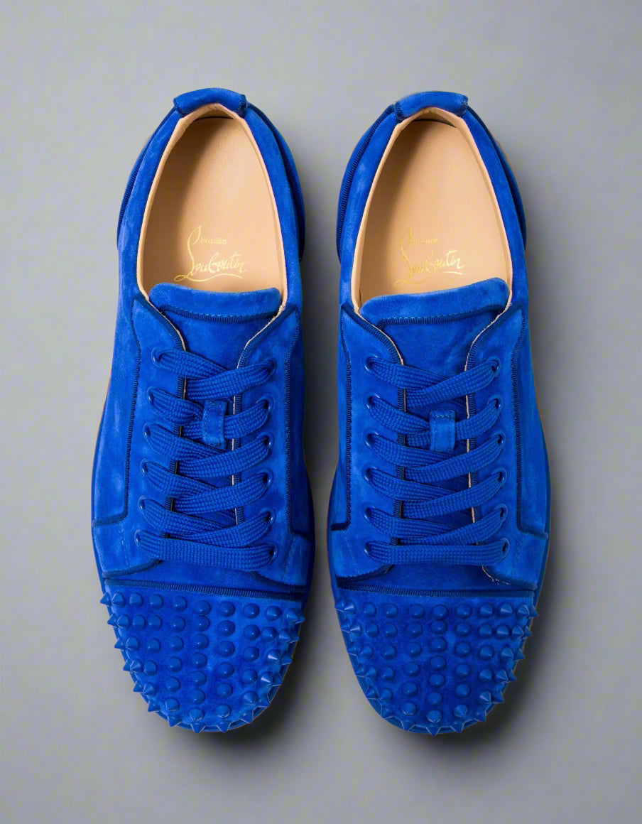 Louboutin Junior Spikes Low Blue Velvet
