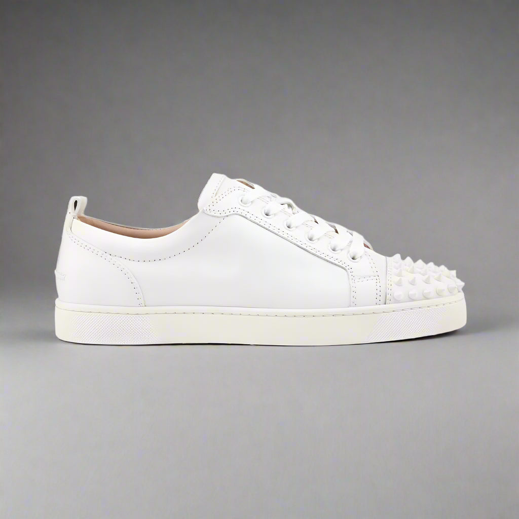 Louboutin Junior Spikes Low White Leather