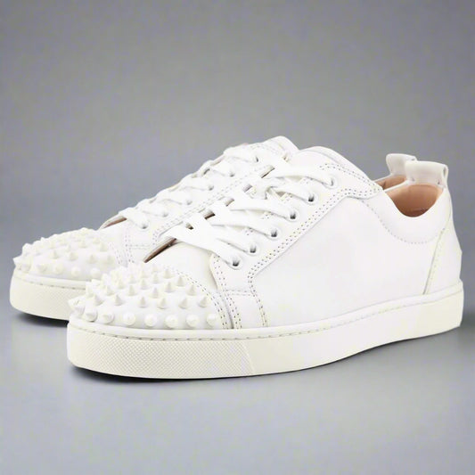 Louboutin Junior Spikes Low White Leather