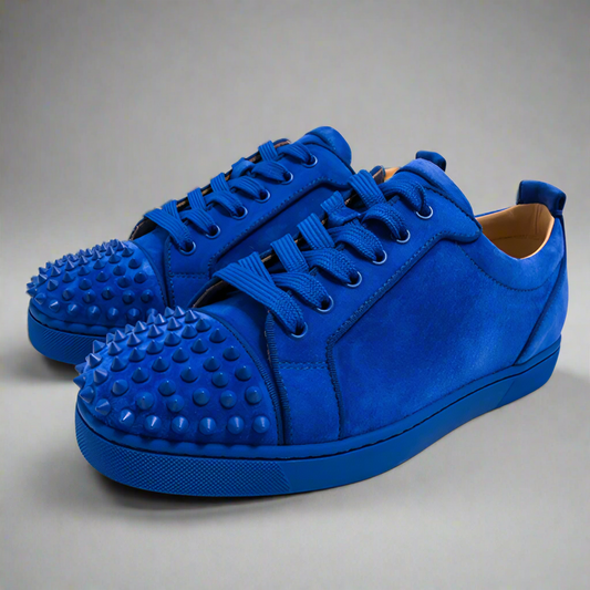 Louboutin Junior Spikes Low Blue Velvet